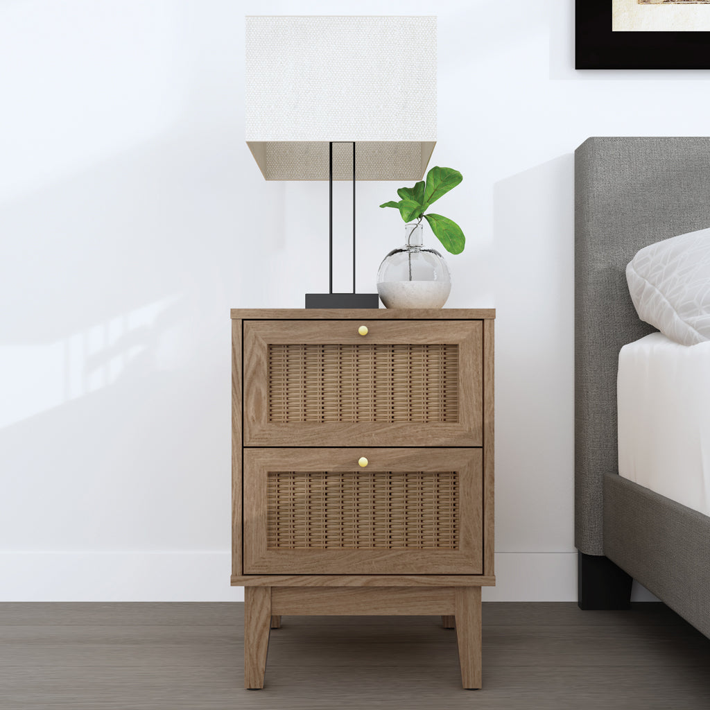 Bordeaux Boho Natural Wood & Rattan Bedside Table | 2 Drawers